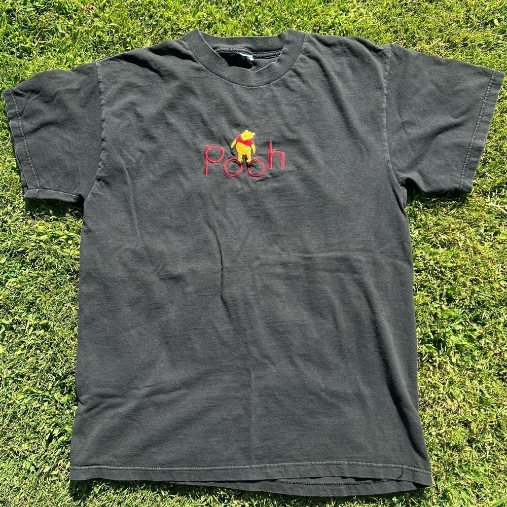 Vintage Winnie The Pooh Shirt Unisex Black Faded Embroidered Spell Out 90s Y2K
